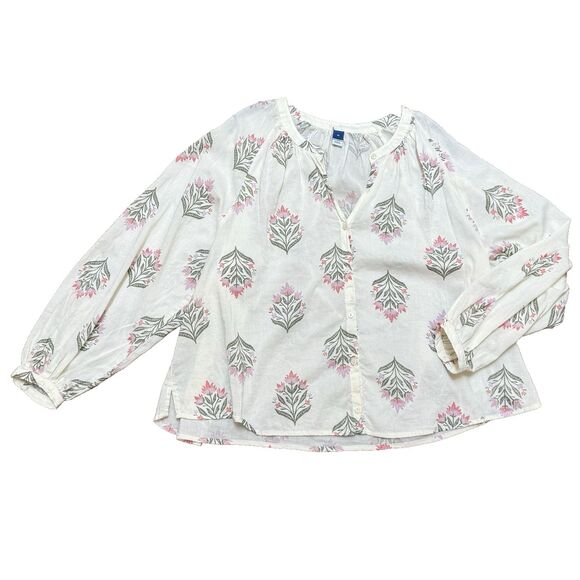 Old Navy Blouse Top Womens M Floral V-Neck Boho Peasant Cottagecore Prairie - Picture 1 of 6